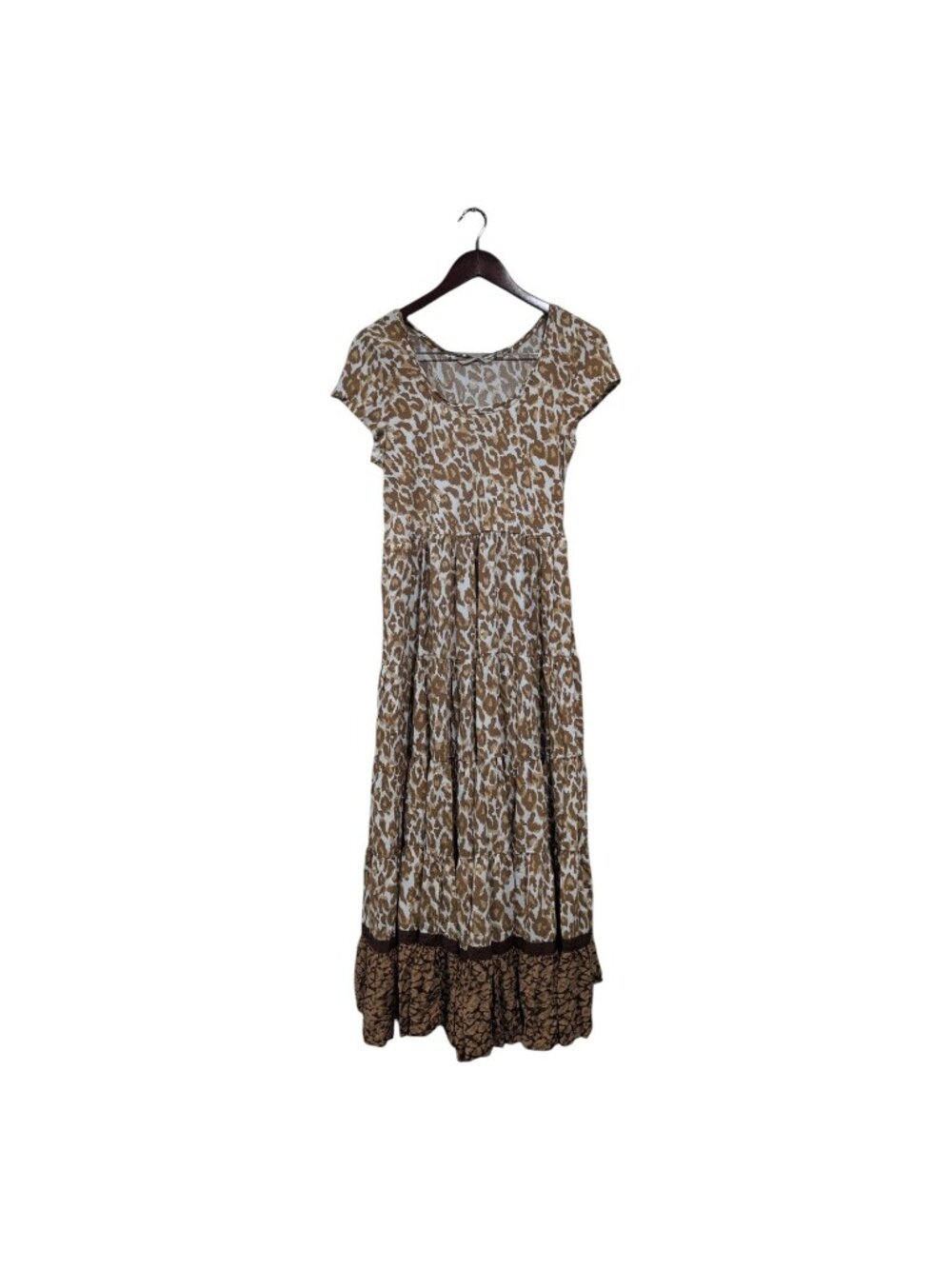 Soft Surroundings Women's Kara Tiered Maxi Dress Mocha Leopard Bohemian Sz S